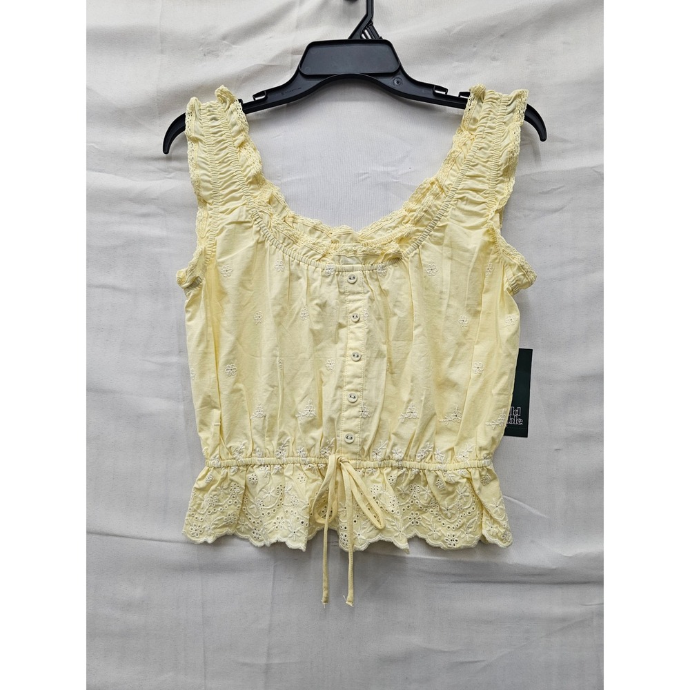 Wild Fable Womens Eyelet Sleeveless Top Yellow Cotton Casual Size Small